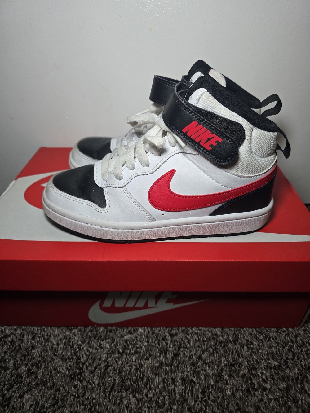 Nike Kids' High-Top Sneakers in White & Red